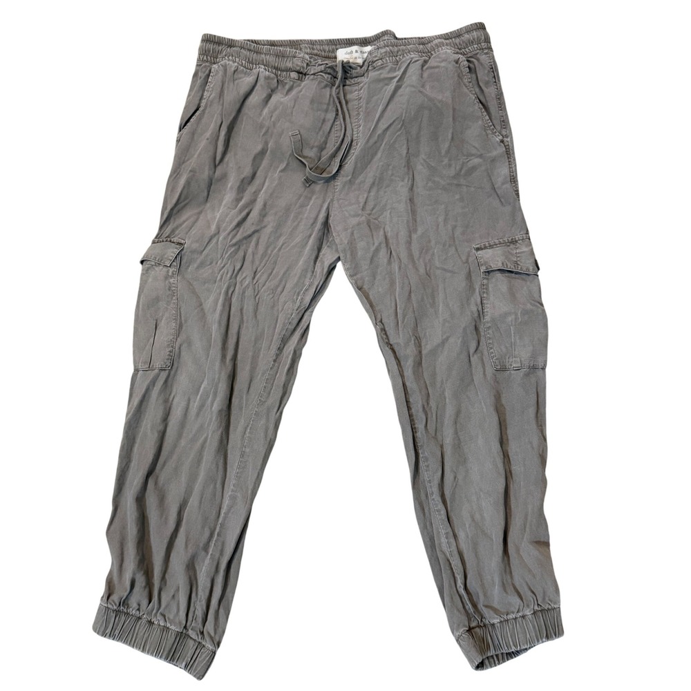 Cloth & Stone Women's Gray Cargo Jogger Pants Linen Blend Elastic Waist L‎